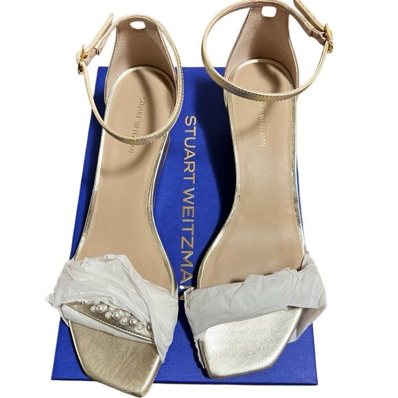 New Stuart Weitzman Pearl Leather Wedge ankle strap square toe sandal 8 - Picture 2 of 8